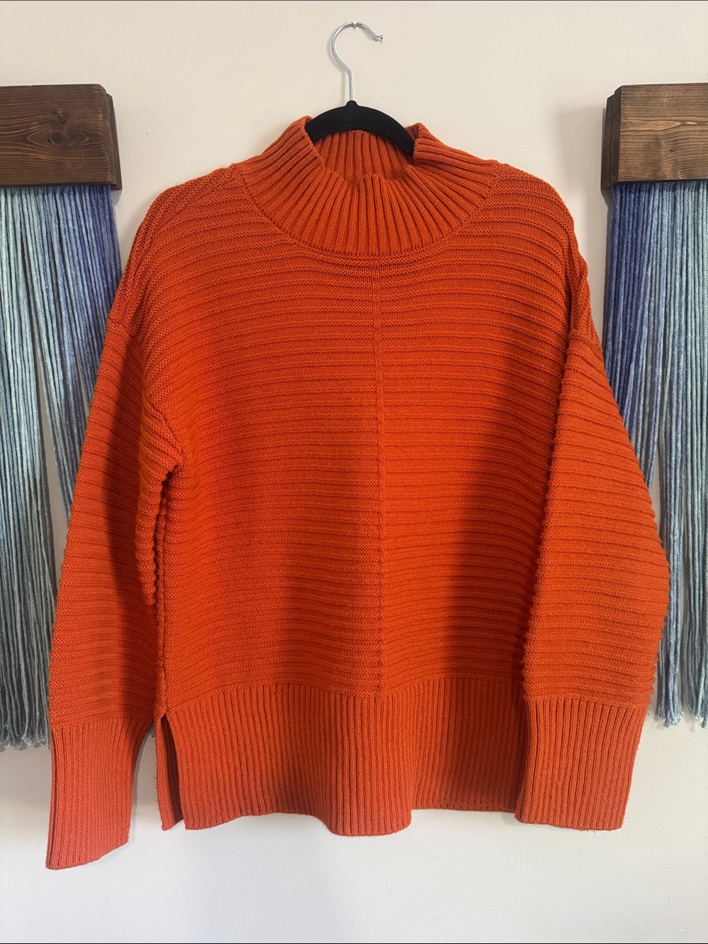 Topshop Orange Ribbed Mock Neck Sweater